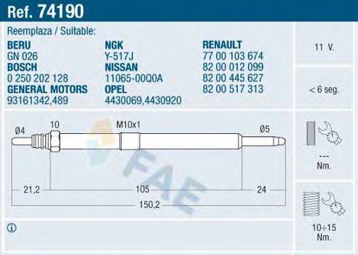 FAE 74190 Свеча накаливания