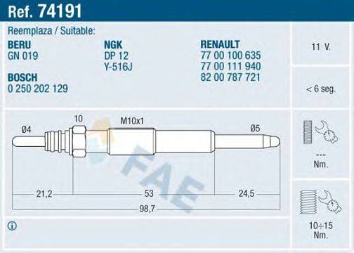 FAE 74191 Свеча накаливания