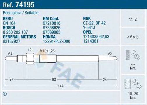FAE 74195 Свеча накаливания