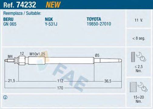 FAE 74232 Свеча накаливания