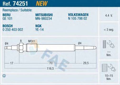 FAE 74251 Свеча накаливания