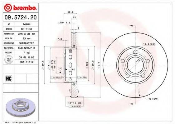 BRECO BS8133 Тормозной диск