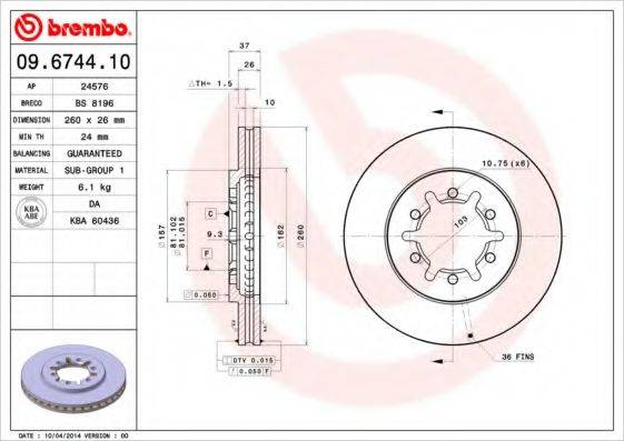 BRECO BS8196 Тормозной диск