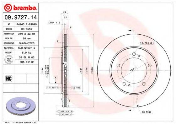 BRECO BS8559 Тормозной диск