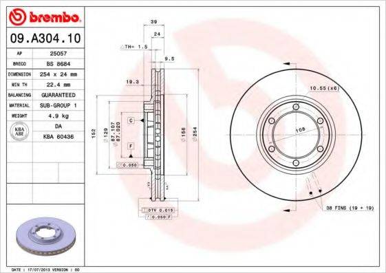 BRECO BS8684 Тормозной диск