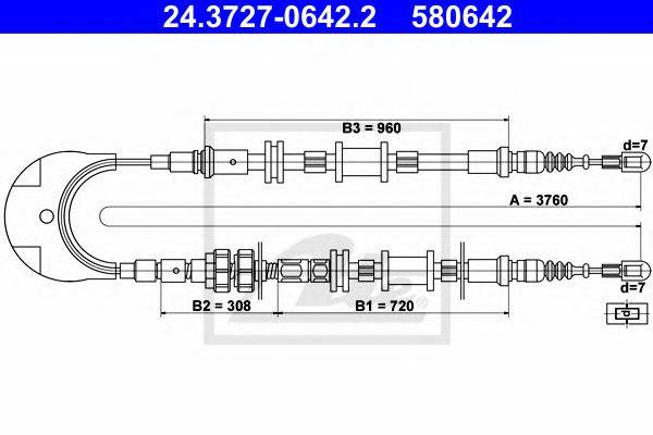 ATE 24372706422 Трос, стояночная тормозная система