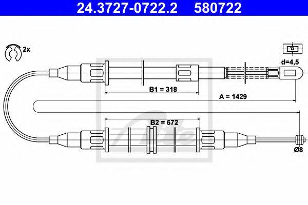 ATE 24372707222 Трос, стояночная тормозная система
