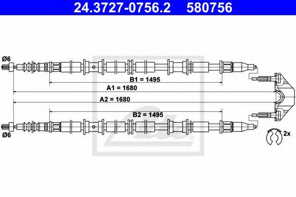 ATE 24372707562 Трос, стояночная тормозная система