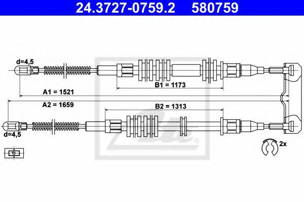ATE 24372707592 Трос, стояночная тормозная система