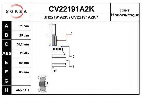 EAI CV22191A2K Шарнирный комплект, приводной вал