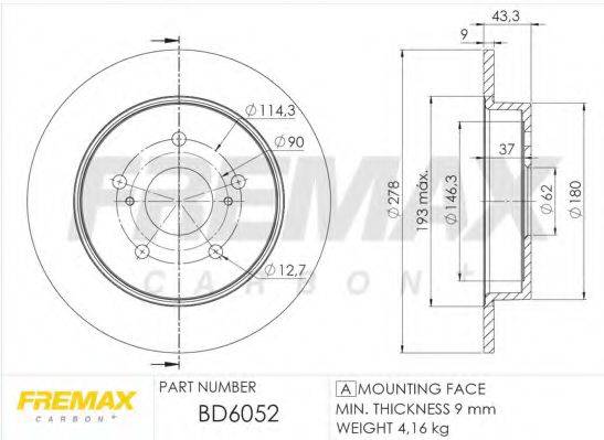 FREMAX BD6052 Тормозной диск