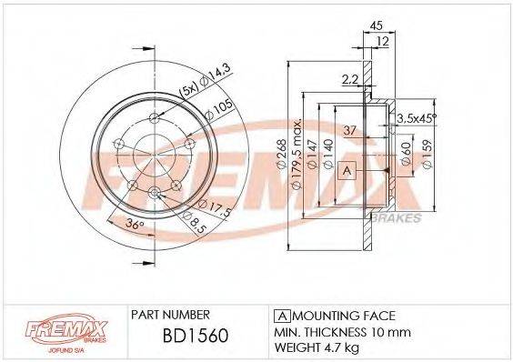 FREMAX BD1560 Тормозной диск