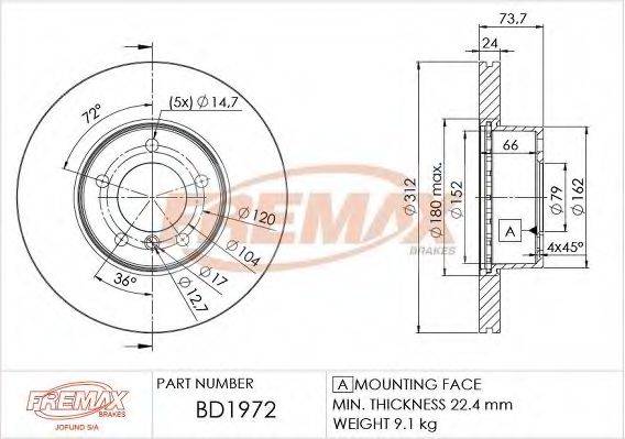 FREMAX BD1972 Тормозной диск