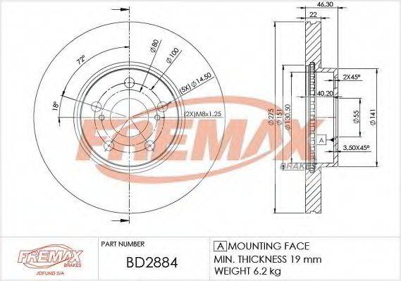 FREMAX BD2884 Тормозной диск