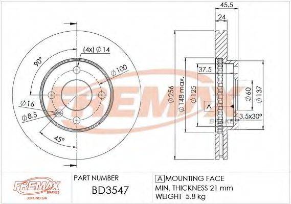 FREMAX BD3547 Тормозной диск