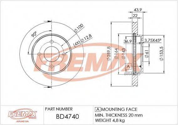 FREMAX BD4740 Тормозной диск