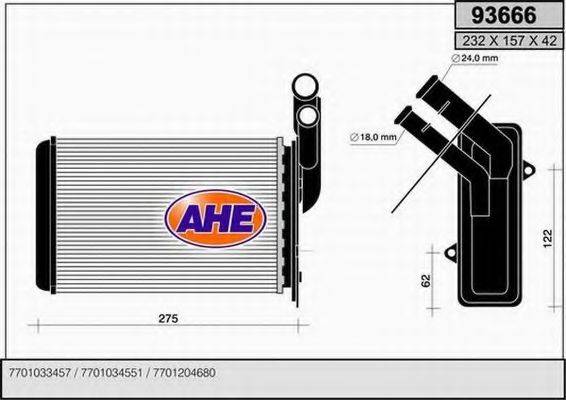 AHE 93666 Теплообменник, отопление салона