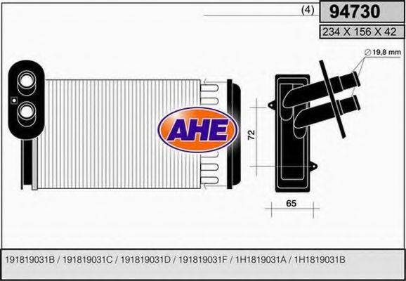 AHE 94730 Теплообменник, отопление салона