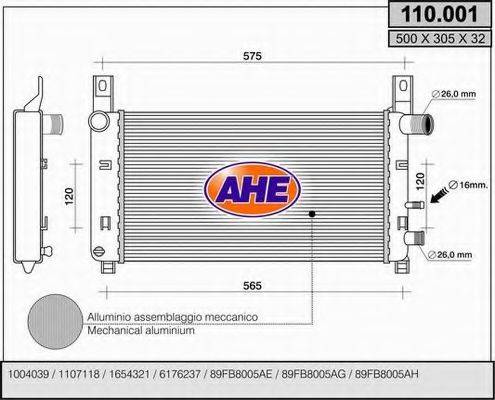 AHE 110001 Радиатор, охлаждение двигателя