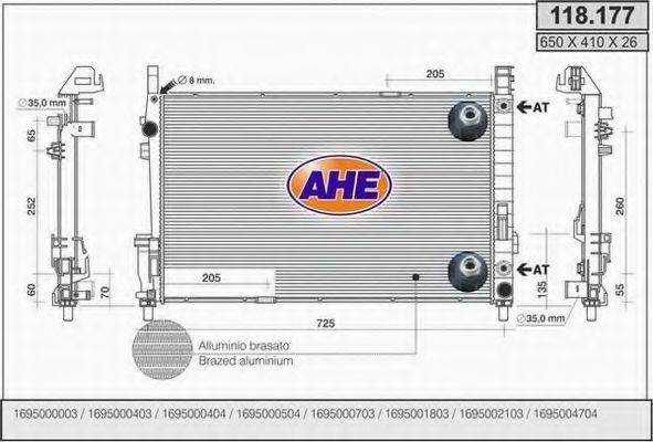 AHE 118177 Радиатор, охлаждение двигателя