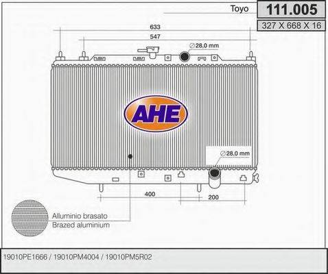 AHE 111005 Радиатор, охлаждение двигателя