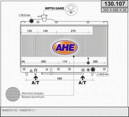 AHE 130107 Радиатор, охлаждение двигателя