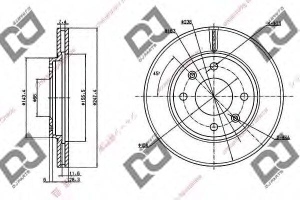 DJ PARTS BD1184 Тормозной диск