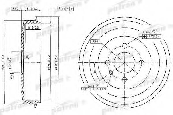 PATRON PDR1034 Тормозной барабан