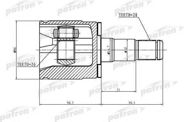 PATRON PCV1402 Шарнирный комплект, приводной вал