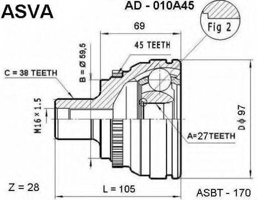 ASVA AD010A45 Шарнирный комплект, приводной вал