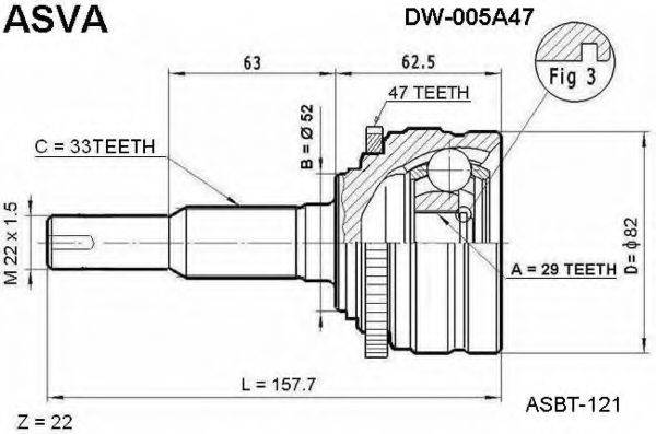 ASVA DW005A47 Шарнирный комплект, приводной вал