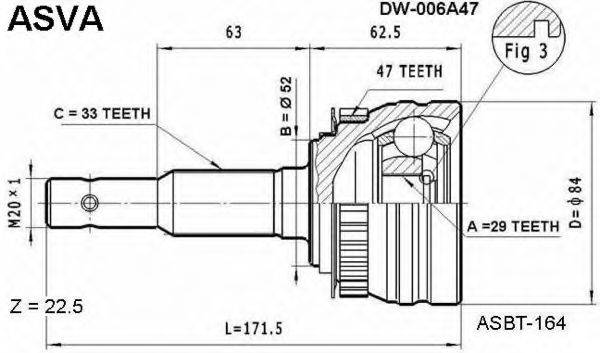 ASVA DW006A47 Шарнирный комплект, приводной вал