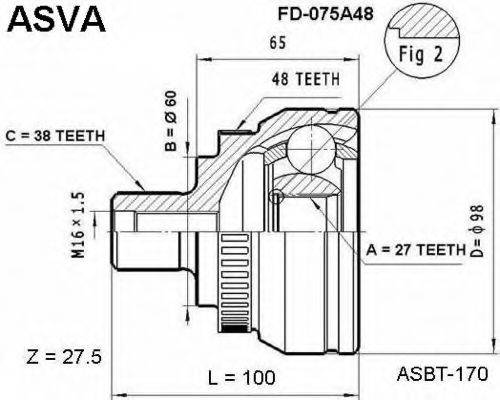 ASVA FD075A48 Шарнирный комплект, приводной вал