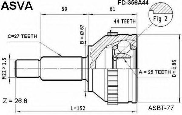 ASVA FD356A44 Шарнирный комплект, приводной вал