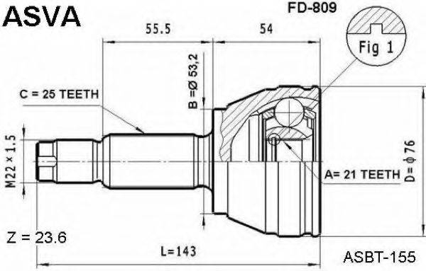 ASVA FD809 Шарнирный комплект, приводной вал