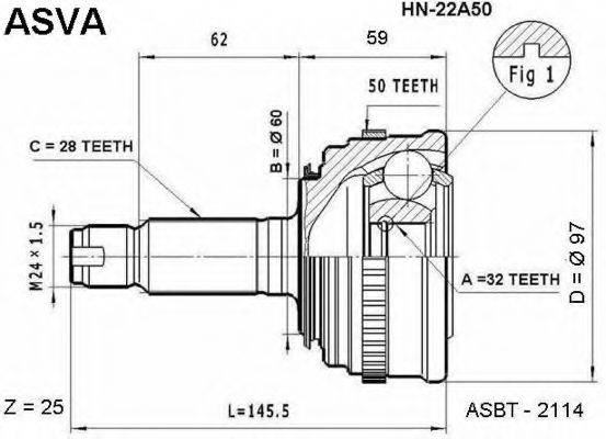 ASVA HN22A50 Шарнирный комплект, приводной вал