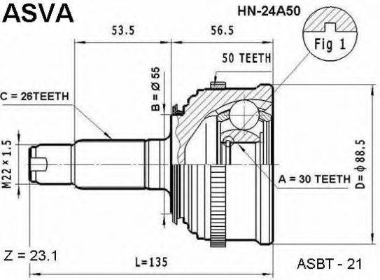 ASVA HN24A50 Шарнирный комплект, приводной вал