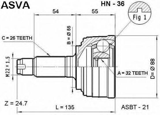 ASVA HN36 Шарнирный комплект, приводной вал