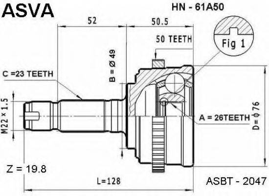 ASVA HN61A50 Шарнирный комплект, приводной вал