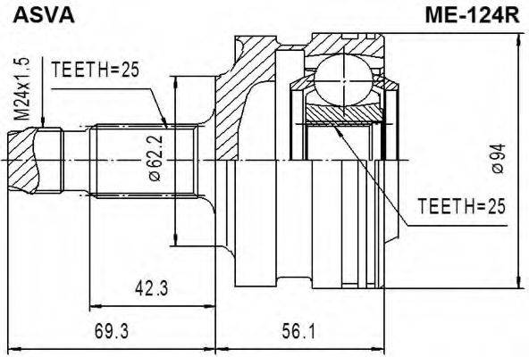 ASVA ME124R Шарнирный комплект, приводной вал