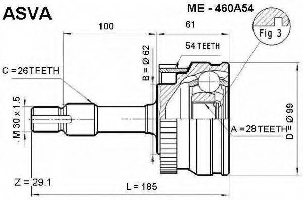 ASVA ME460A54 Шарнирный комплект, приводной вал