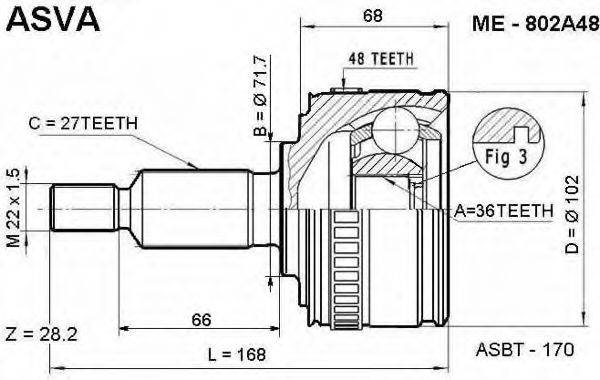 ASVA ME802A48 Шарнирный комплект, приводной вал