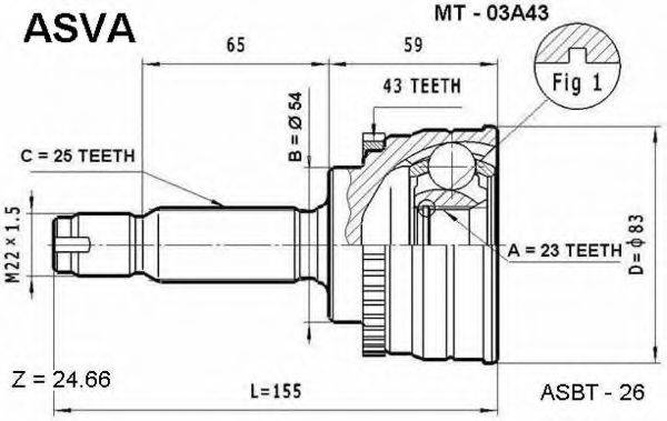 ASVA MT03A43 Шарнирный комплект, приводной вал