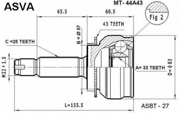 ASVA MT44A43 Шарнирный комплект, приводной вал