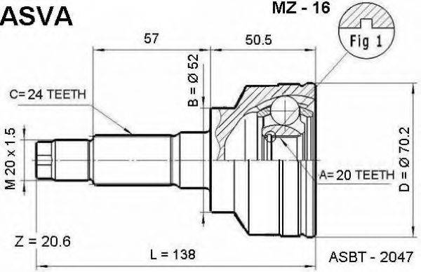 ASVA MZ16 Шарнирный комплект, приводной вал