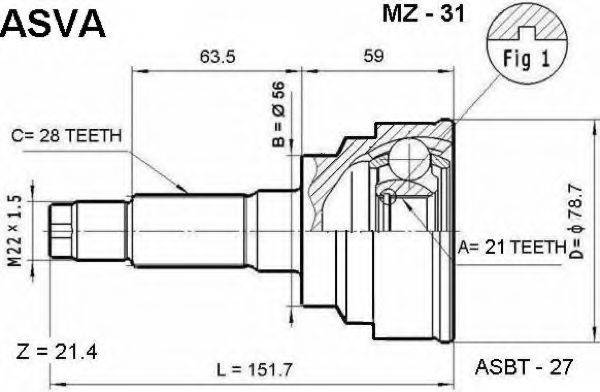 ASVA MZ31 Шарнирный комплект, приводной вал
