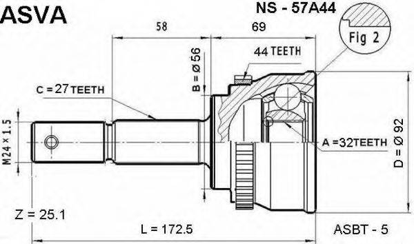 ASVA NS57A44 Шарнирный комплект, приводной вал