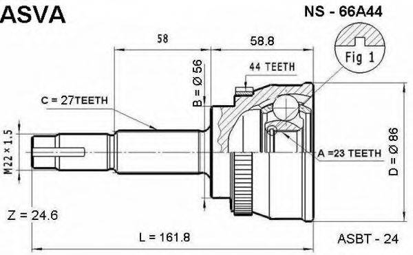 ASVA NS66A44 Шарнирный комплект, приводной вал