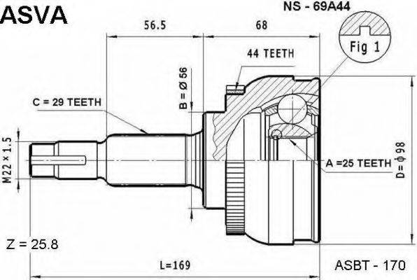 ASVA NS69A44 Шарнирный комплект, приводной вал