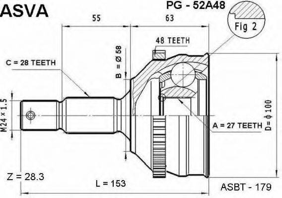 ASVA PG52A48 Шарнирный комплект, приводной вал